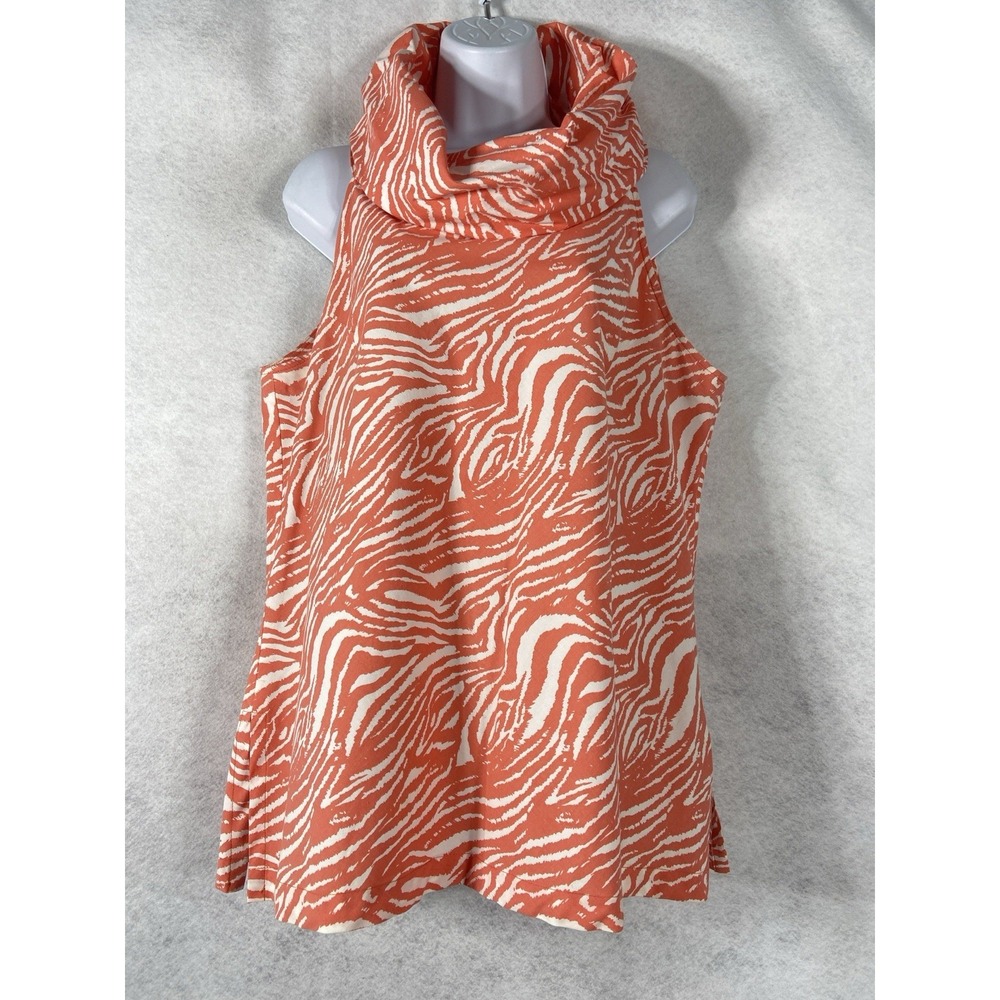 Couleur by Finley Top Women Large Coral White Sleeveless Cowl Neck Zebra Print
